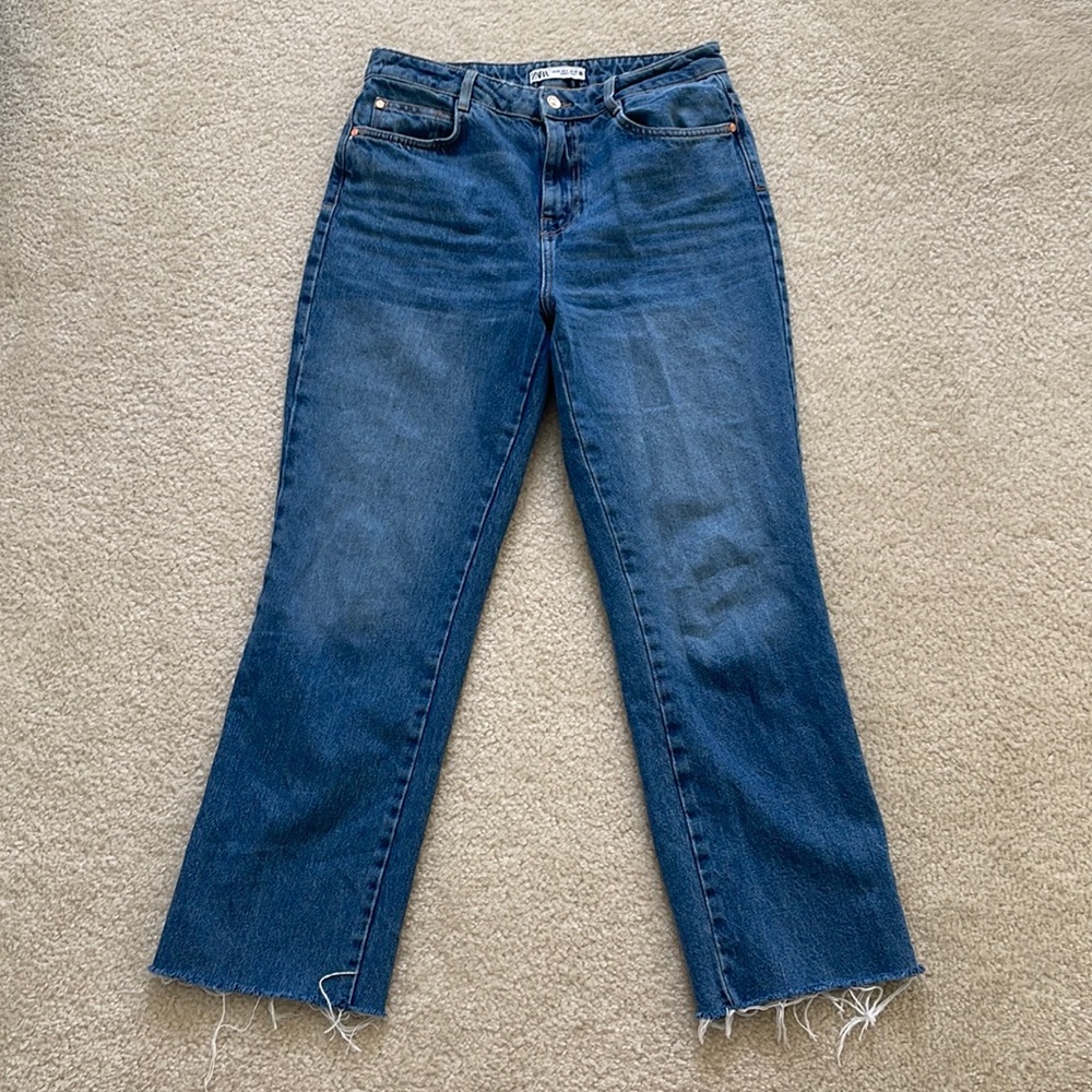 Zara Raw Hem Straight Leg Jeans